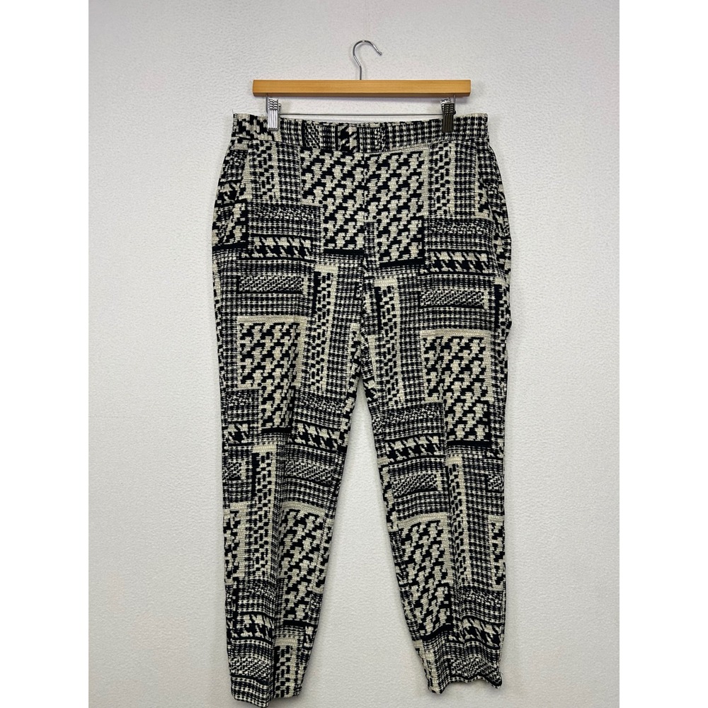 Dark Academia Zara Basic Womens Medium Black White Houndstooth Patchwork Pants